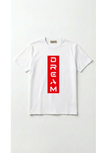 Unisex Düz Renk Dream Dijital Baskılı Bisiklet Yaka Basic Tişört Beyaz