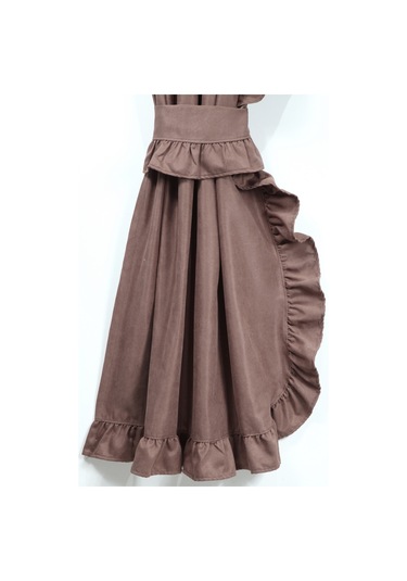 Poli Perde Çift Kanat Dikey Fırfırlı Kahve Rengi