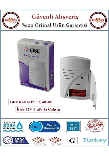 Çise Bim Bam Kapı Zili - İster Kalem Pille Çalıştır - İster 12v Trafo İle Çalıştır
