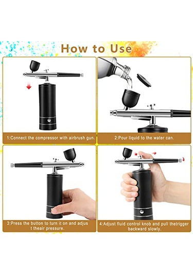 Tangshopping Şarj Edilebilir Akülü Airbrush Kompresörü, 30psı Seti - Siyah