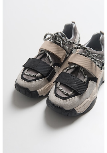 Lulen Siyah Vizon Sim Yazılı Cırtlı Kadın Spor Sneakers Siyah