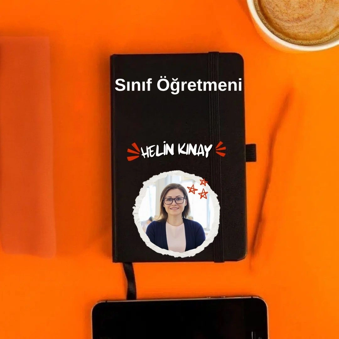 Kişiye Özel Fotoğraflı Ve İsim Baskılı Deri Not Defteri Öğretmenler Günü Hediyesi Siyah