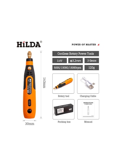 Hilda 46 Parça Şarjlı Mini Matkap Zımpara Kesme Delme Alet Seti