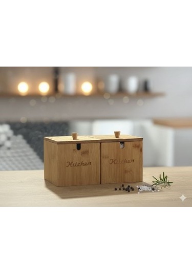 Qerhome 2'li Bambu Kapaklı Ve Kaşıklı Şekerlik - Tuzluk - Baharatlık Veya Baharat Kabı 12 Cm 12 Cm Bambu