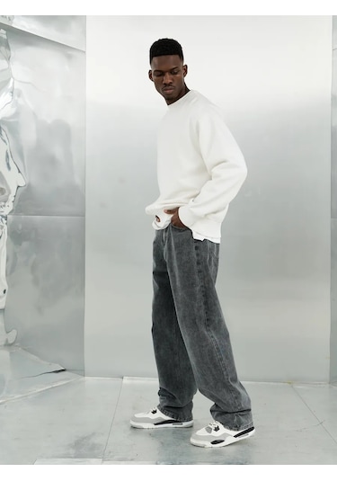 Jocks Erkek Geniş Düz Baggy Kot Pantolo 332498963 Gri