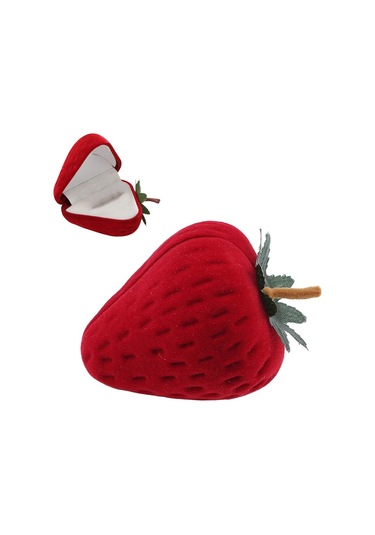 Padalink Kiraz Şekilli Sevgi Hediyesi Gümüşlük Kutusu - İçerisinde Yüzük Yok - Evlilik/valentine İçin - Kolay Açılabilir - Gümüşleri Korumak İçin Yumuşak İç - 5x4.5cm Kırmızı
