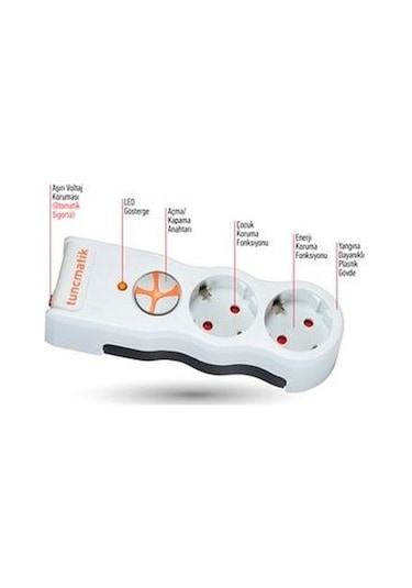 Tunçmatik Powersurge TSK5080 525J 2'li Akım Korumalı Priz Beyaz