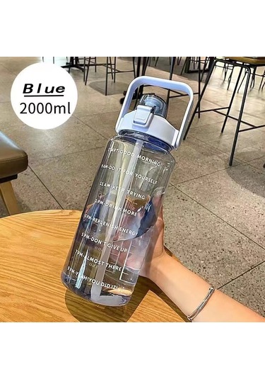 2l Pipetli Su Şişesi Büyük Kapasiteli Spor Su Şişesi Seyahat Spor Spor Blue 2000ml Blue