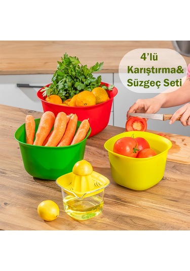 Porsima ORG-174 4 lü Hazırlık Seti Süzgeç Karıştırma Kabı Limon