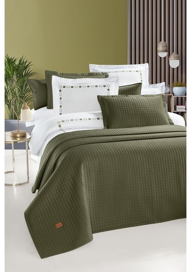 Elegante %100 Pamuk Saten Yatak Örtüsü Seti Haki Bej