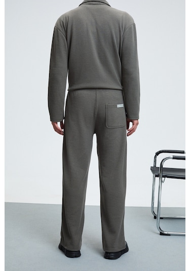 LACHLAN Erkek Waffle Özel Dokulu Kordonlu Süs Etiketli Koyu Gri Pantolon