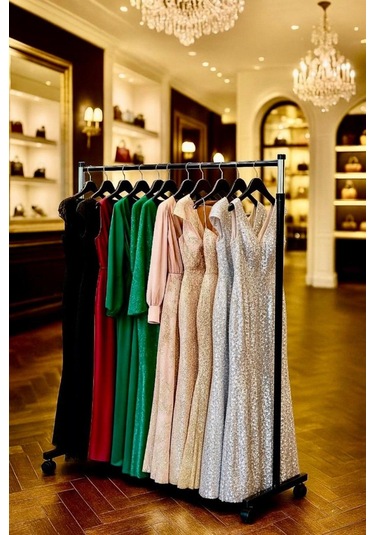 105 Cm En Metal Tekerlekli A.konfeksiyon Elbise Askılık Portatif Portmanto Vitrin Home Hanger Siyah