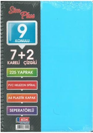 Sımplus A4 7+2 225 Yp Plastik Kapak Ayraçlı Defter Buz Mavi