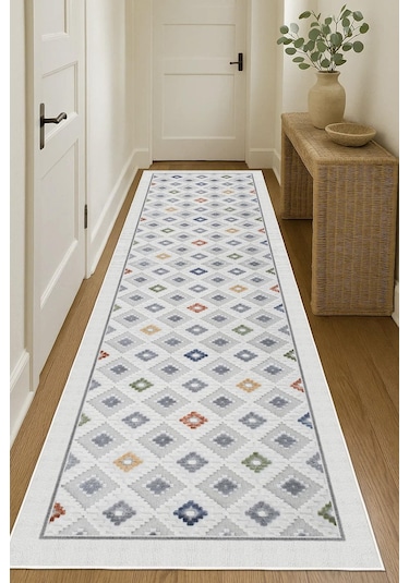 Dijital Baskılı Dekoratif Kaymaz Taban Yıkanabilir Kilim Yolluk Antre Hol Halısı Salon Halısı Çok Renkli