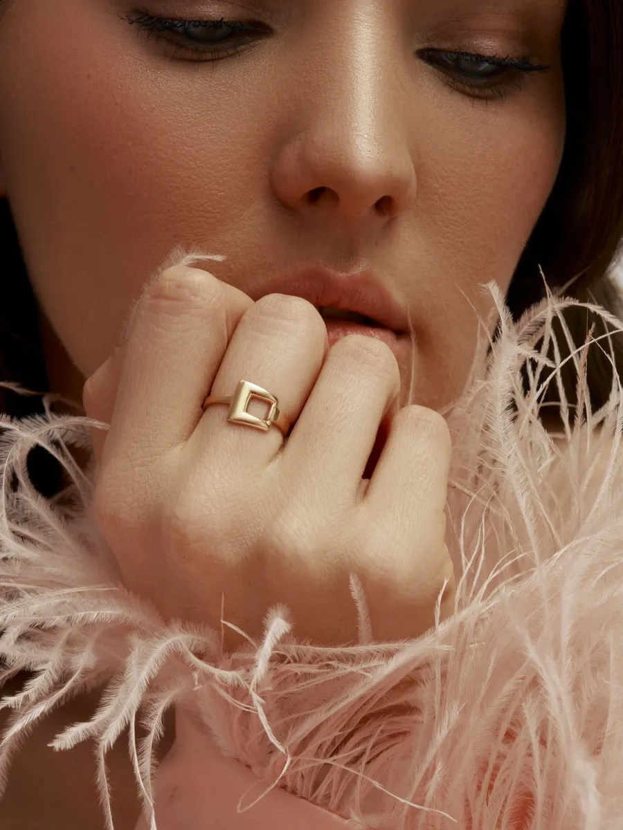 Zoloto Russkih 925 Ayar Gümüş Kaplama Altın Yüzük Kuyumculuk Kare 363183194 Gri