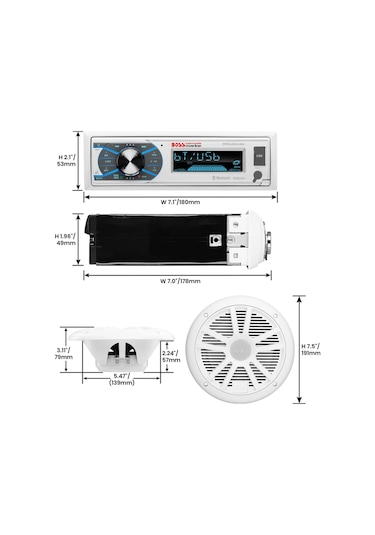 Boss Audio Systems Mck632Wb.64 Usb, Aux Girişli Bluetoothlu Hoparlörlü Marin Teyp Seti