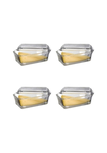 Paşabahçe Tereyağlık Kahvaltılık Cam Saklama Kabı 4'lü Set Şeffaf