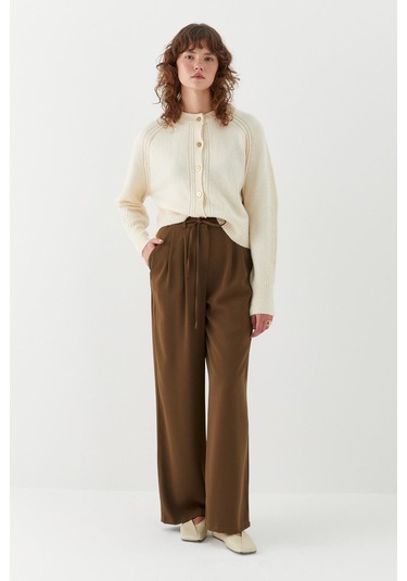 Bağcıklı Palazzo Pantolon Haki Haki