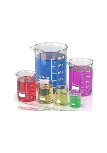 Agena Cam Beher Seti 3 Parça, 1'er Adet 50ml, 100ml Cam Beher Ve 200mm Cam Baget