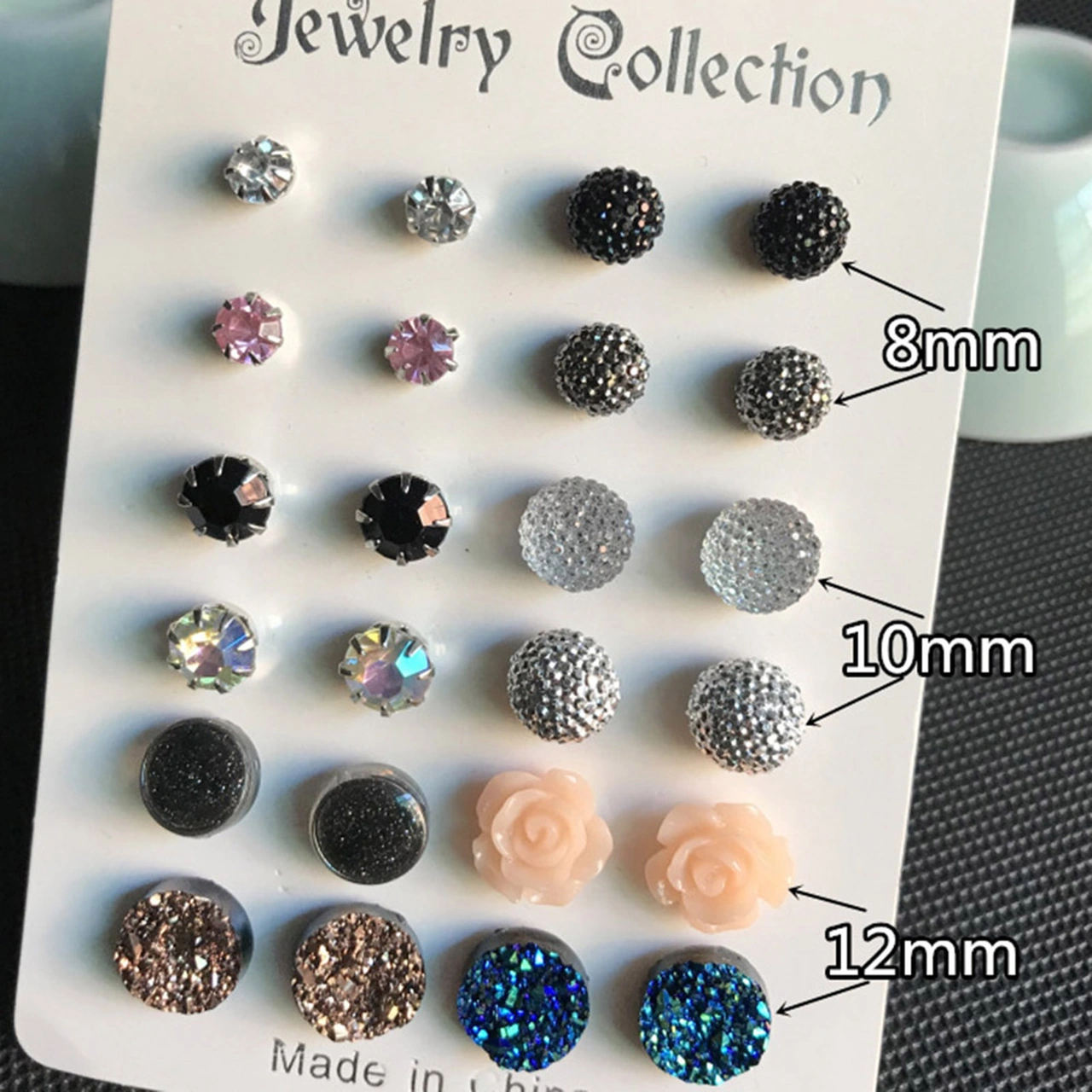 Lemestar 12 Çift Renkli Taşlı Metal Küpe Seti - Zirve Tarz Ve Güzellik İçin Sade Stüdyo Accessuarı 8-12mm Diğer