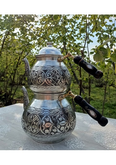 Damla Eskitme Kazılmış Bakır Çaydanlık Bakır