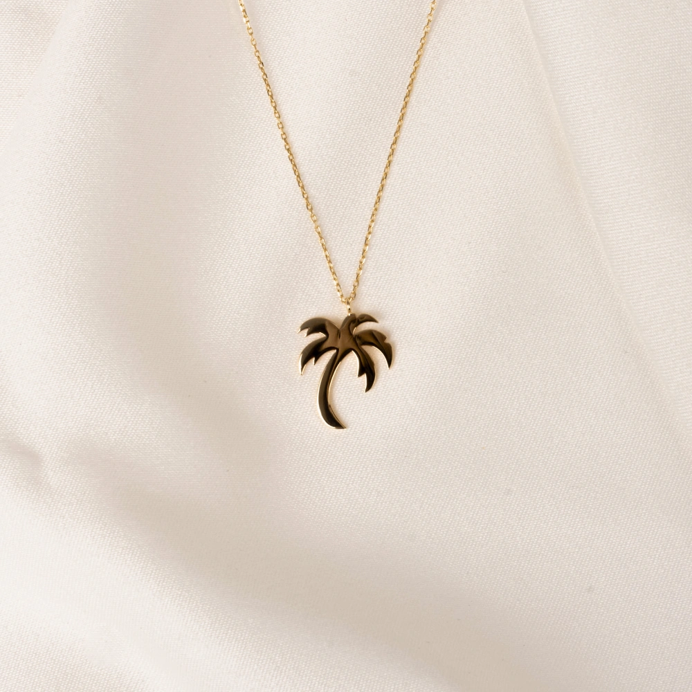 Gümüş Kolye - Palmiye Ağacı 925 Ayar Gümüş Kolye Sarı