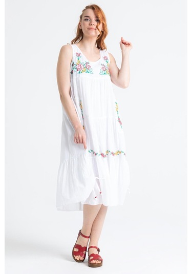 Kolsuz Vual Ahsen Nakışlı Midi Boy Elbise Beyaz Byz-beyaz Beyaz