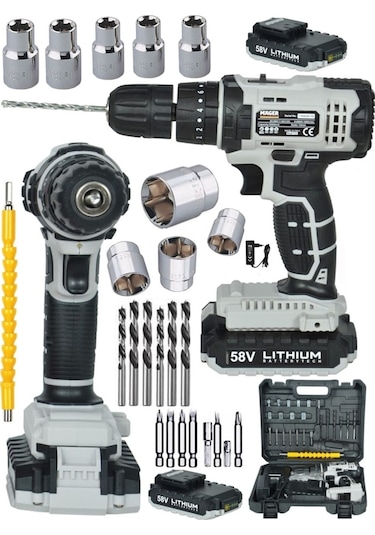 Mager 58 Watt Darbeli Germany Thechnology Çift Akülü 24 Parça Set  Şarjlı Vidalama Matkap