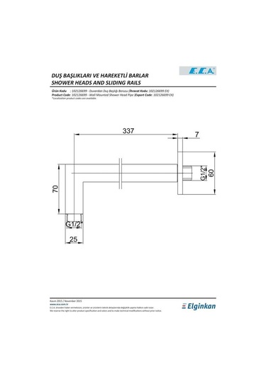 Eca 102126699 Ankastre Duvardan Tepe Duş Başlığı Borusu Kare Krom