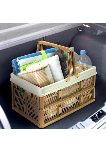 Novahub Kahverengi Açık Katlanır Taşınabilir Piknik Sepeti Taşınabilir Kamp Depolama Plastik Çerçeve Büyük Süpermarket Alışveriş Sepeti S Kahverengi Kahverengi