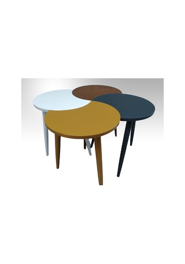 Zigon-Orta Sehpa Takım Hilal Model Parlak Çok Renkli Kayın Torna