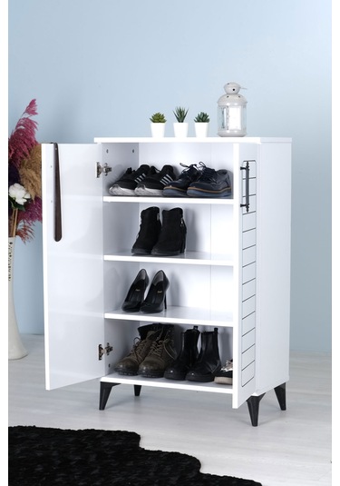 Luna 2 Kapaklı 4 Bölmeli Modern Ayakkabılık - Beyaz 70x108x35 C