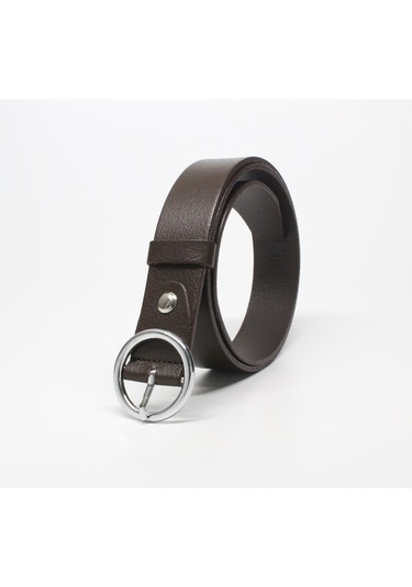 Livize Hakiki Deri Yuvarlak Toka Kadın Kemeri Kahve 3Cm Kahverengi