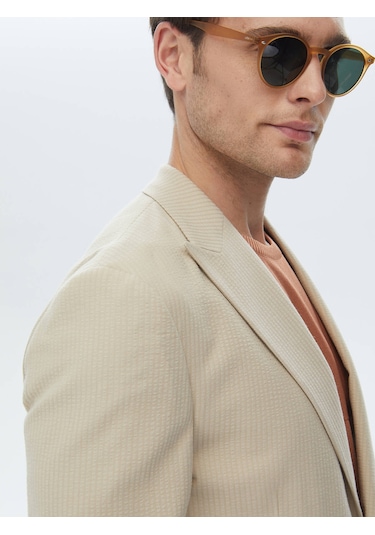 Kip Bej Çizgili Modern Fit Pamuk Karışımlı Ceket Çok Renkli