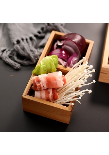 Sones Sıcak Tencere Bambu Tabak Bölmeli Tepsi Sebze Ahşap Tepsi Seti Küçük Dokuz Izgara Tabak