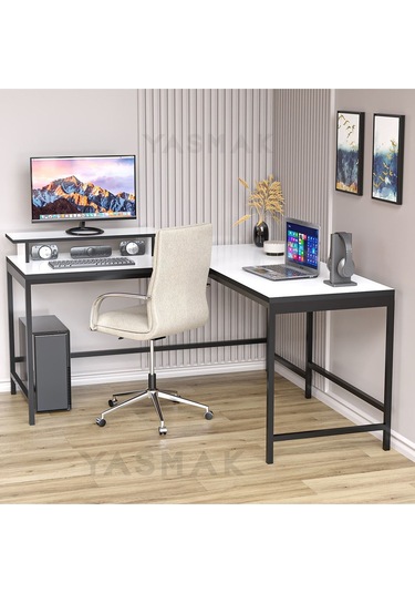 Beyaz L Tipi Çalışma Oyun Masası 270b Beyaz