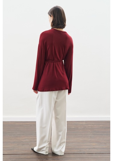 Beli Bağlama Tasarımlı Bluz Bordo Bordo