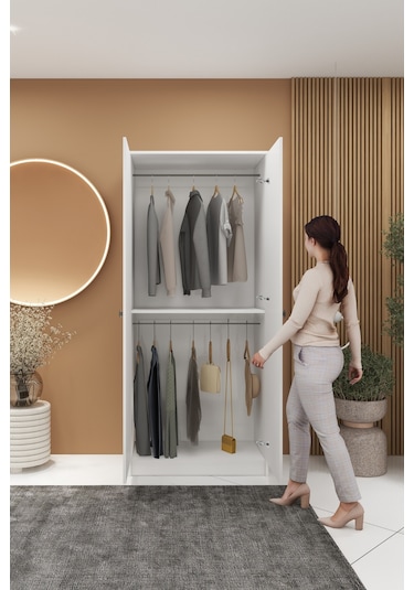 2 Kapaklı 2 Askılı Mega Elbise Dolabı Beyaz İmb062 Beyaz