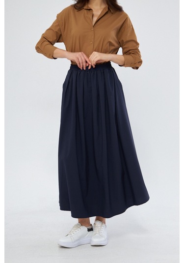 Volanlı Uzun 94cm Etek 1170 Lacivert