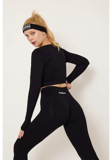 Siyah Kalçası Büzgülü Push Up Kalça Şekillendirici Tayt Seamless F