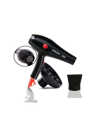 Powerbeg 5000 2500 W Profesyonel Fön Makinesi + Başlık Siyah