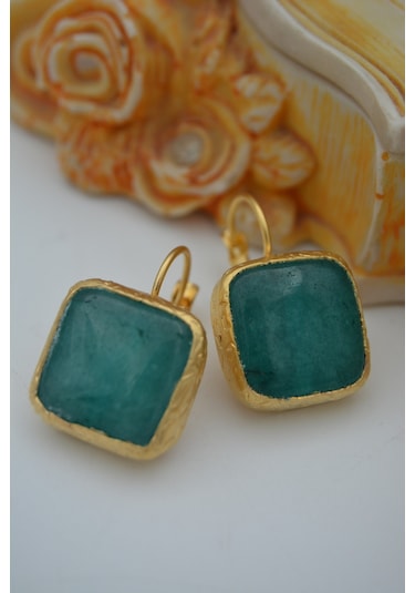 Stoneage Jade Taşli El Yapimi Küpe Altın