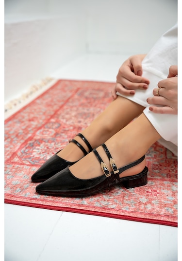 Holly Çift Toka Detaylı Babet Siyah