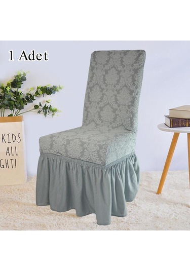 StarMall Jakarli Şal Desen Etekli Sandalye Örtüsü, Yüksek Kaliteli, Yıkanabilir, Esnekli, Lastikli 1 Adet Gri