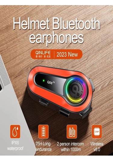 Q0082X Ipx6 Su Geçirmez Rgb 1 KM 2 Kişi İnterkom/Fm Radio Motosiklet Kask Kulaklık