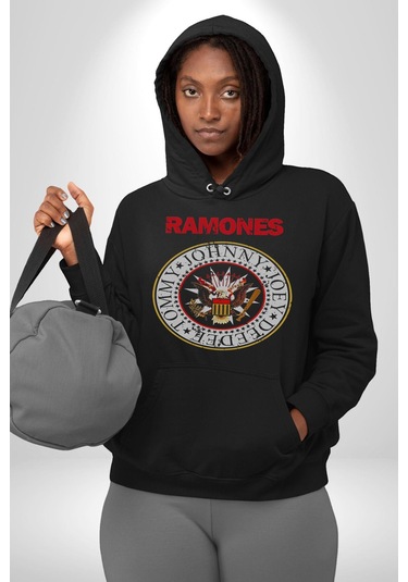 Ramones Punk Müzik Grubu Kadın Erkek Siyah Kapüşonlu Sweatshirt Hoodie Siyah