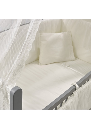 Meltem Kids Mia Anne Yanı Ahşap Sallanır Beşik 60 x 120 CM (Gri - Ekru) Gri