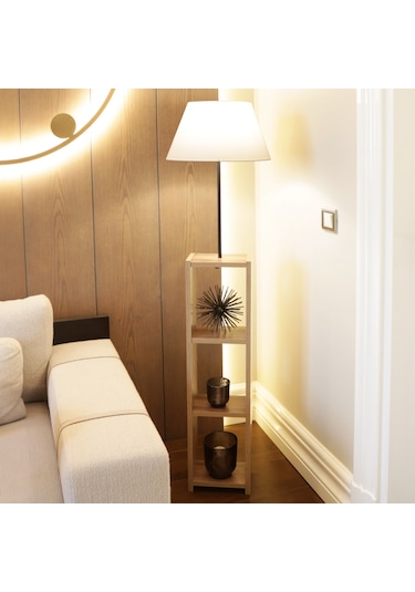 Homing AYD-3152 Dekoratif Raflı Konik Kumaş Lambader Krem