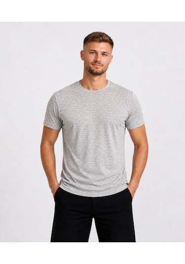 Axxel Erkek Kahve Melanj Kısa Kollu Pamuk T-shirt-d405 Kahverengi Melanj