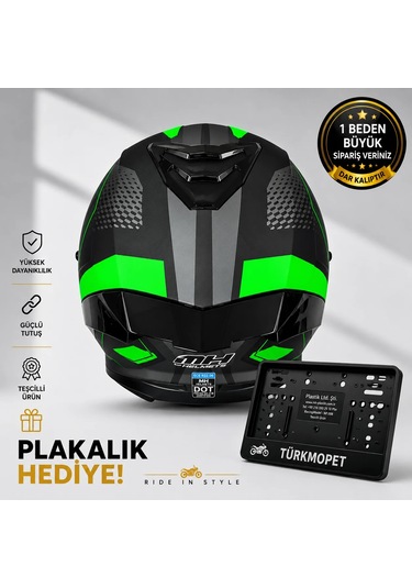 Mh Sports Çene Açılır Güneş Vizörlü Kask + Plakalık Siyah-yeşil